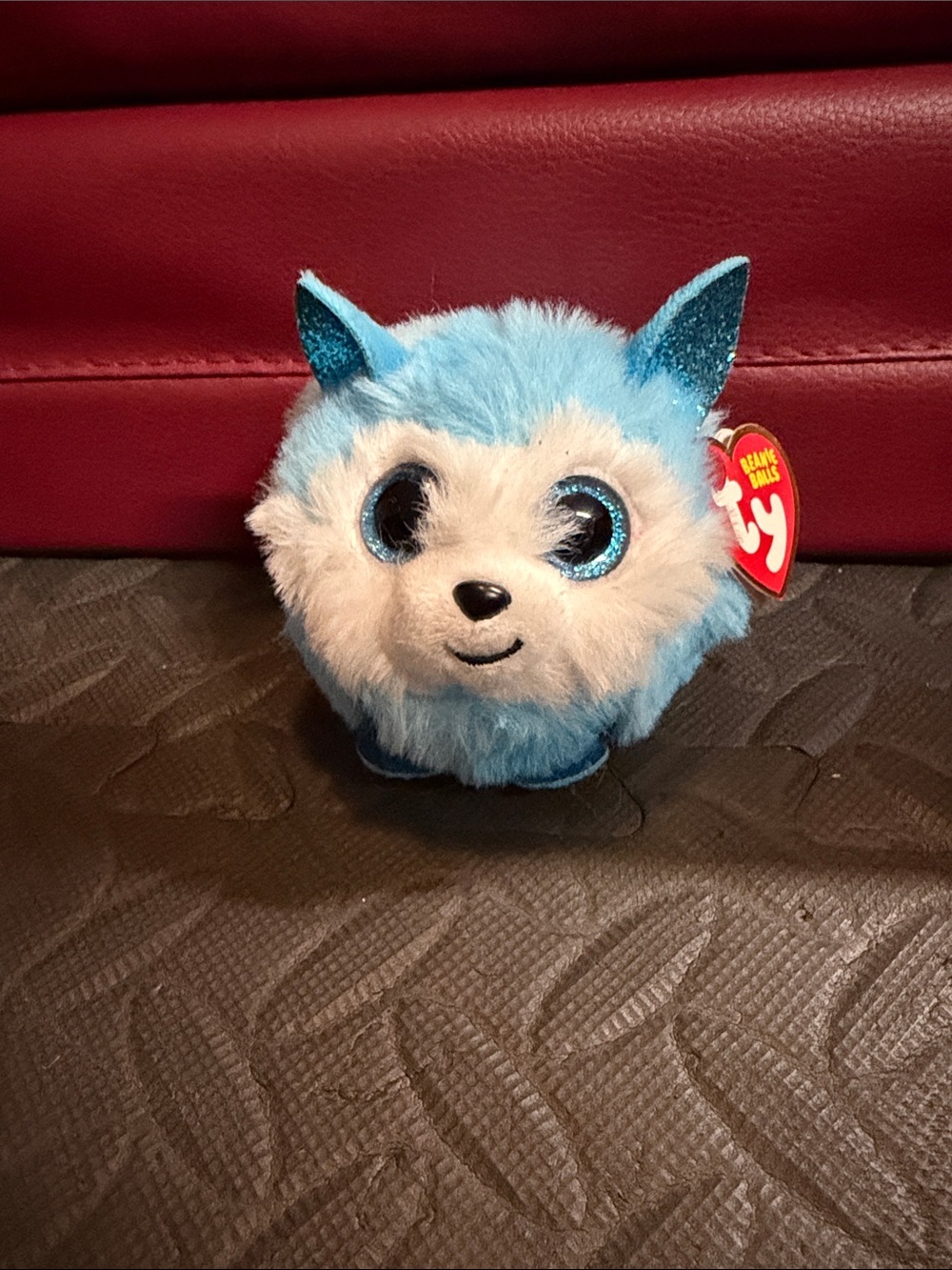 Ty Blue & White Plush Round Fox Beanie with Glitter Ears